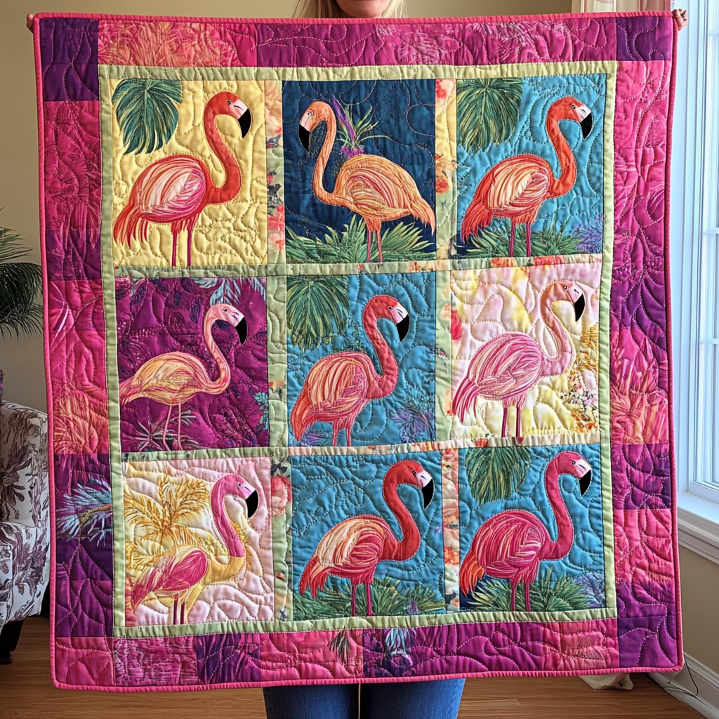 Cuddly Flamingo Quilted Blanket - Throw (55" x 60")