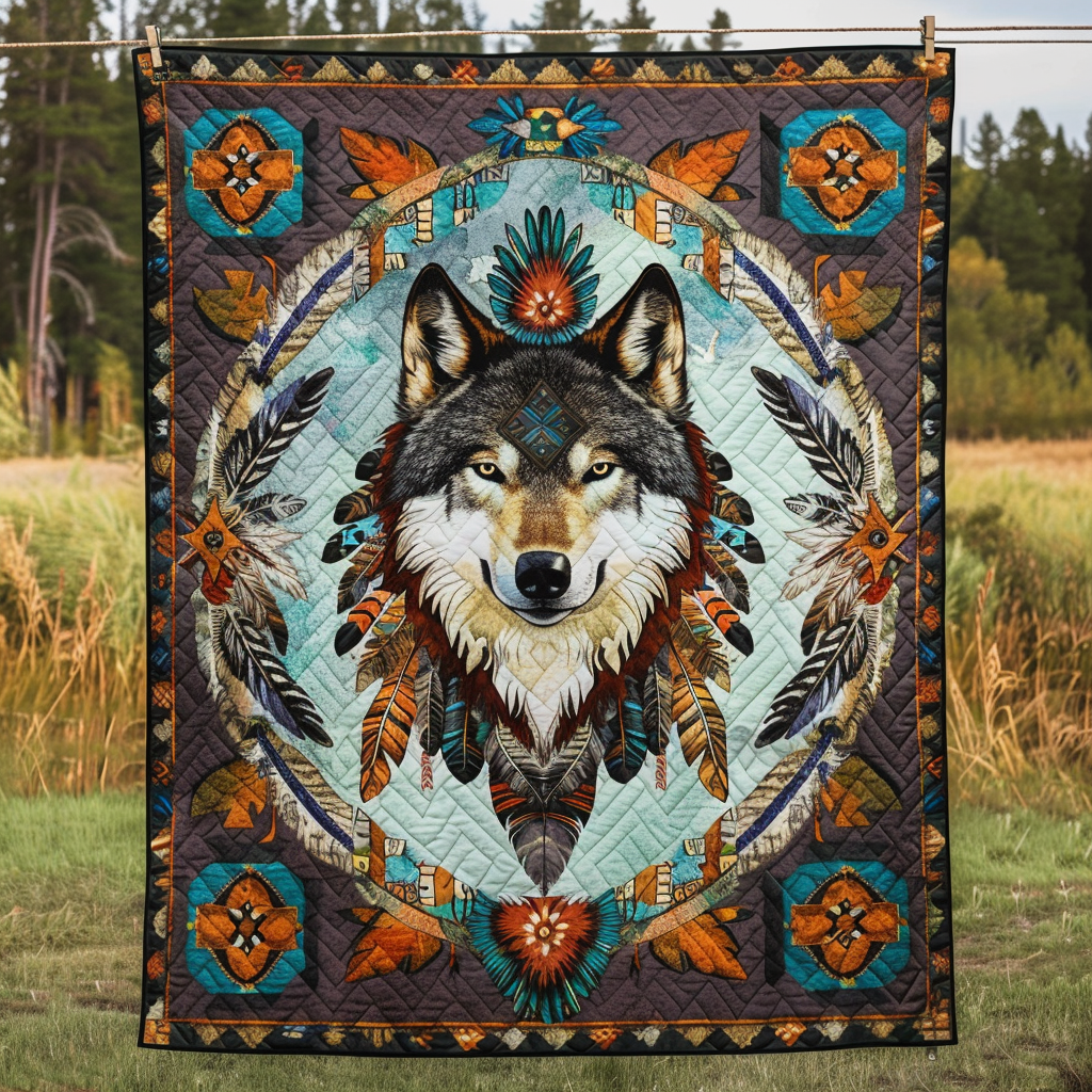 Cultural Wolf Quilted Blanket - Throw (55" x 60")