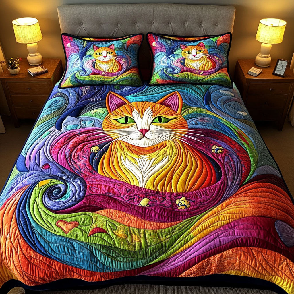 Curious Cat Chronicles 3-Piece Quilted Bedding Set - Single (59" x 70")