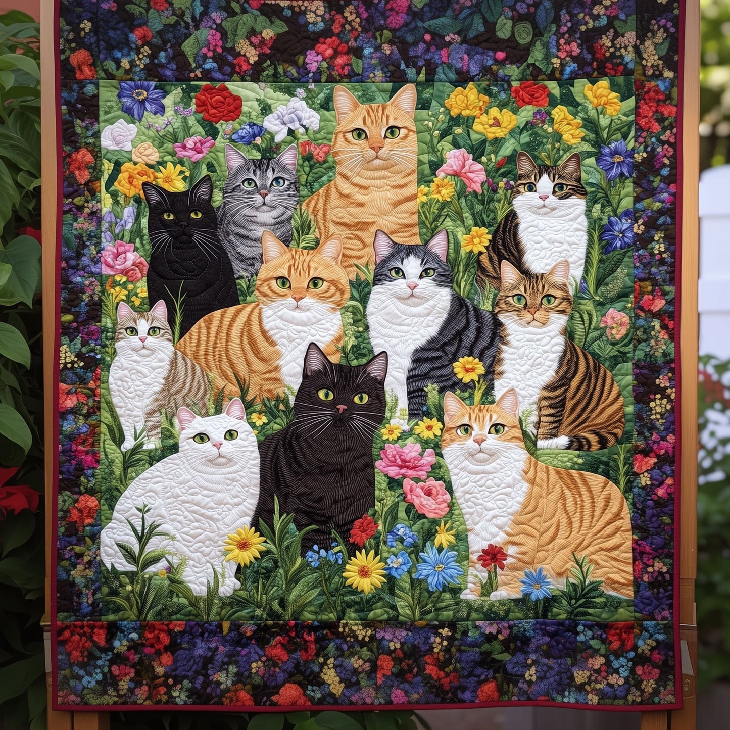 Curious Cats Gathering Quilted Blanket - Throw (55" x 60")