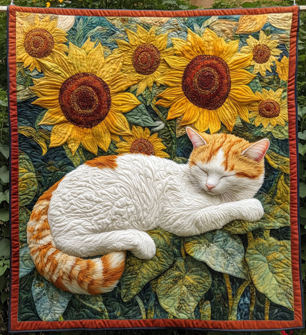 Curled Up Kitty Quilted Blanket - Throw (55" x 60")