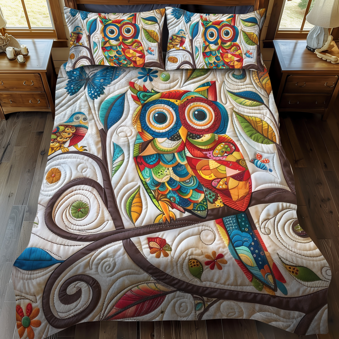 Cute Owl 3-Piece Quilted Bedding Set - Single (59" x 70")