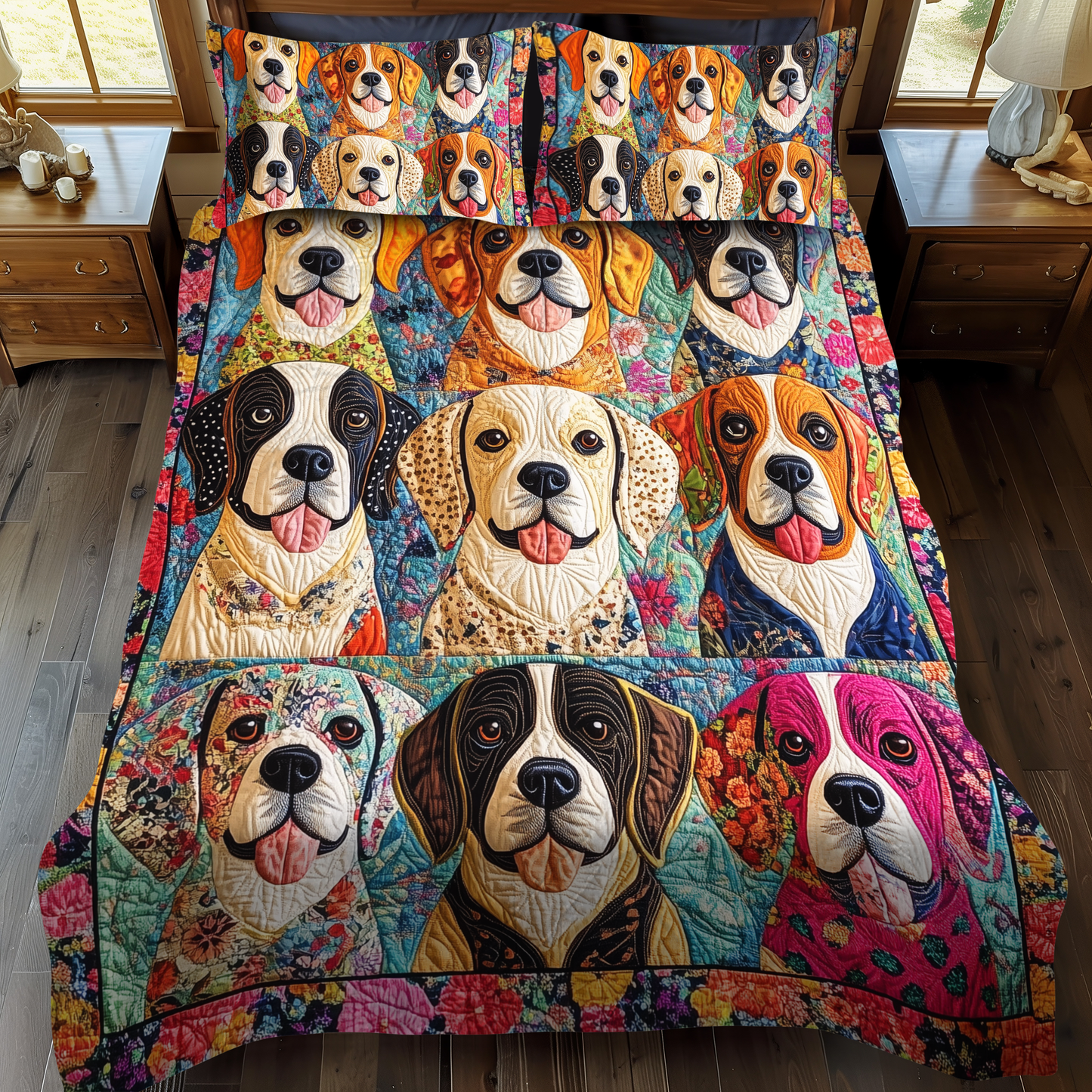 Cute Beagles 3-Piece Quilted Bedding Set - Single (59" x 70")
