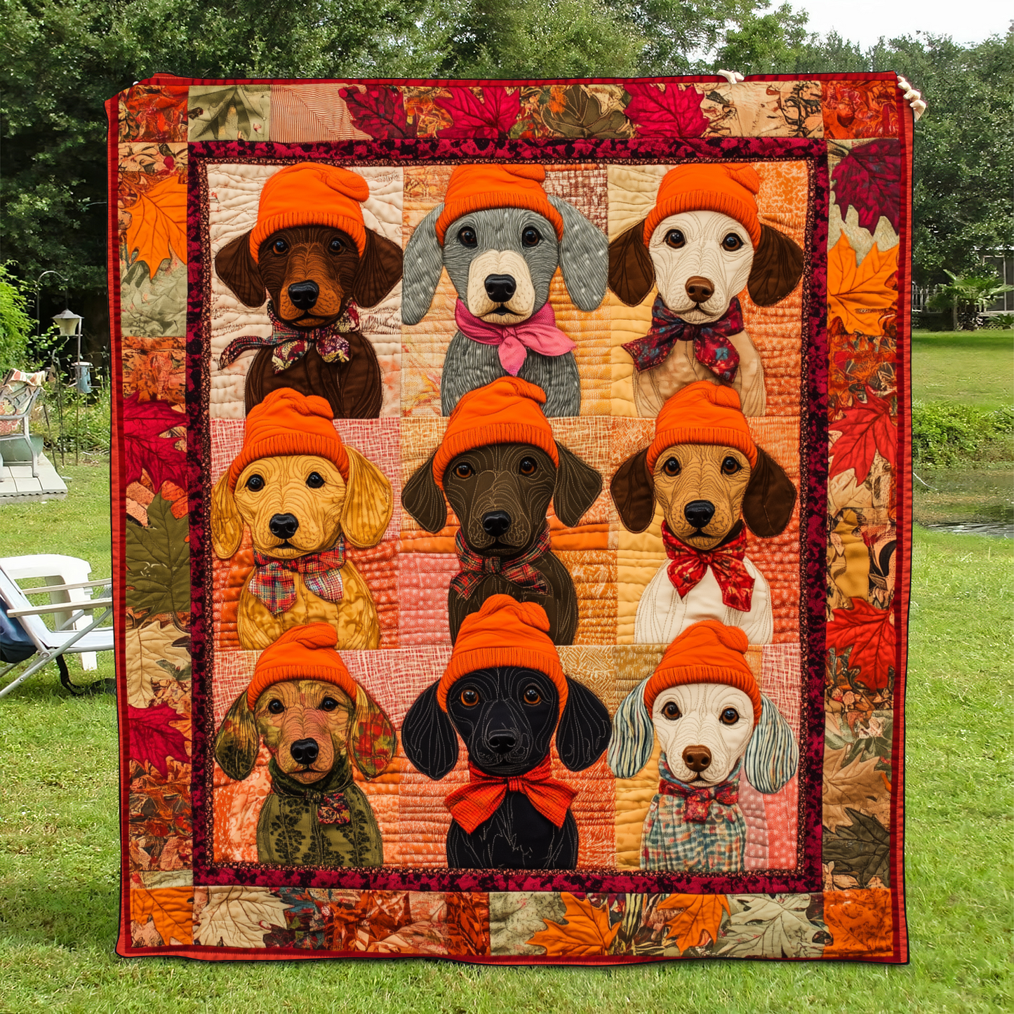 Cute Dachshunds Quilted Blanket - Throw (55" x 60")