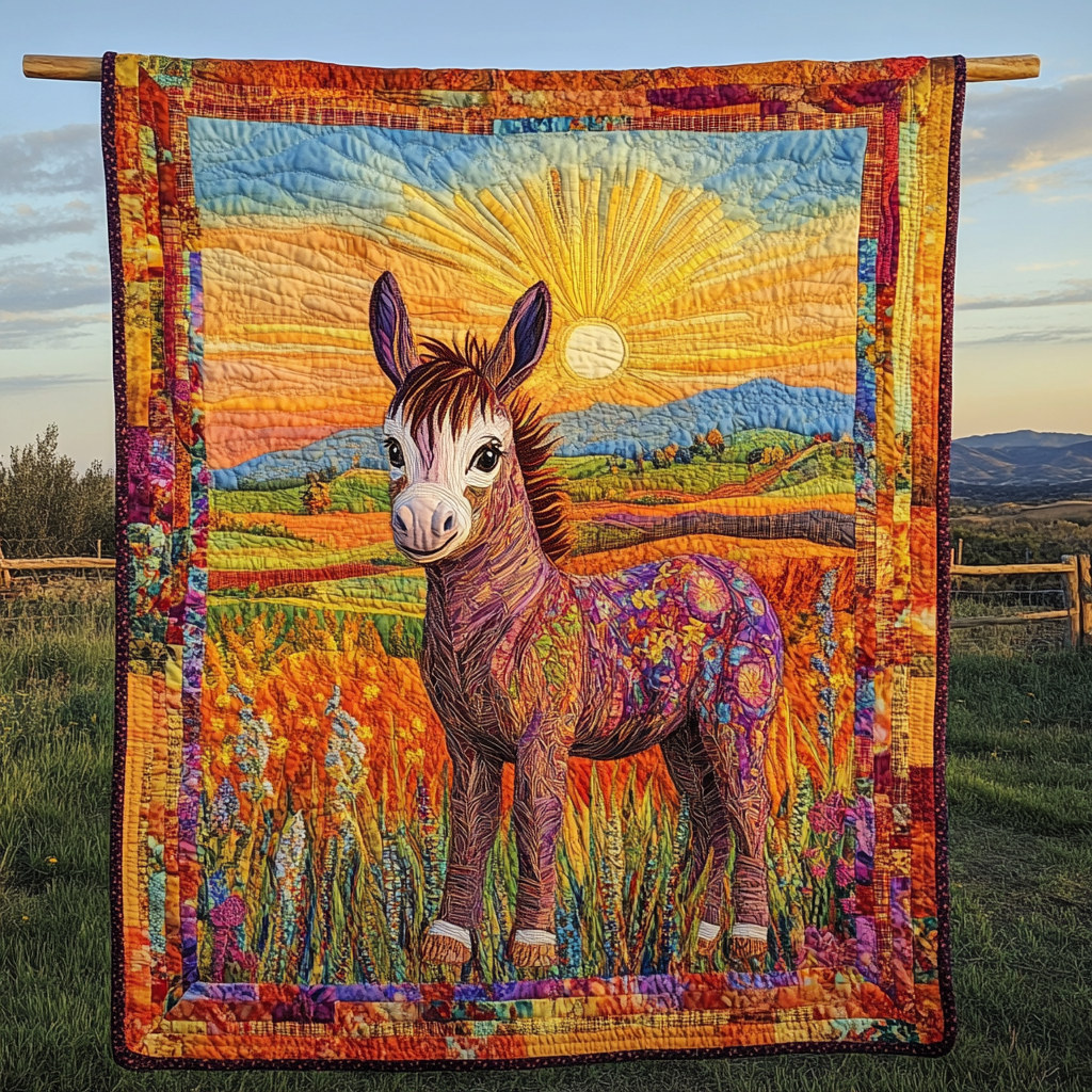 Cute Donkey Design Quilted Blanket - Throw (55" x 60")