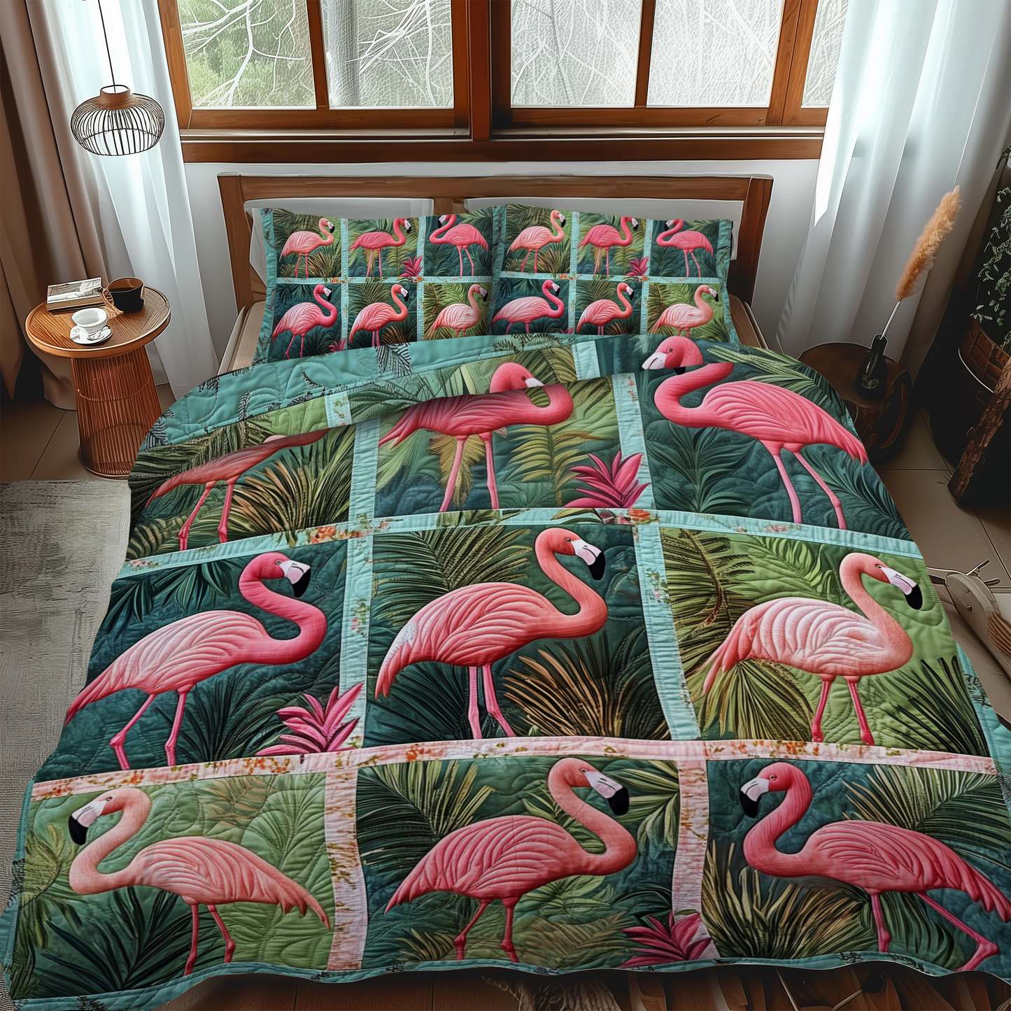 Cute Flamingo 3-Piece Quilted Bedding Set - Single (59" x 70")