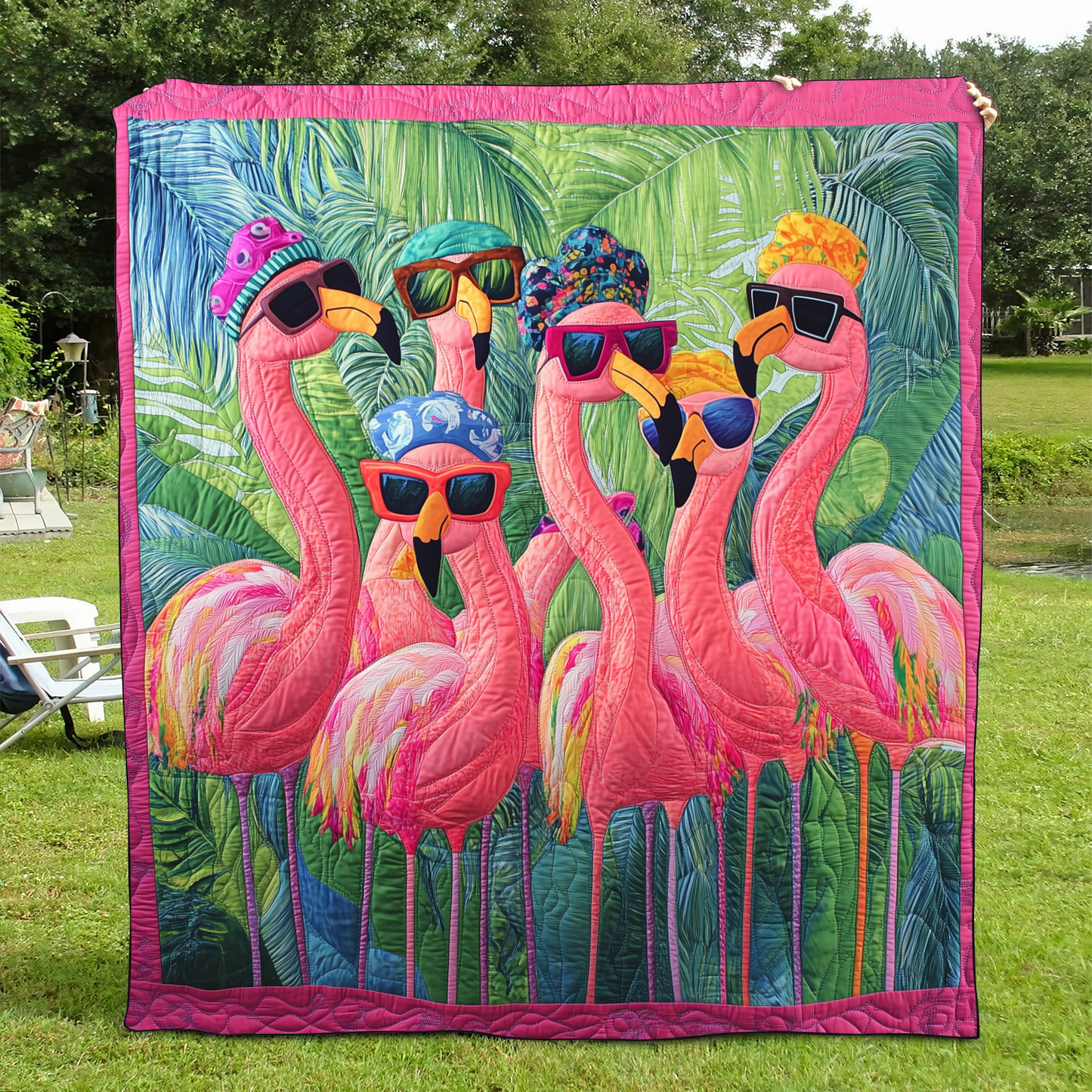 Cute Flamingo Quilted Blanket - Throw (55" x 60")
