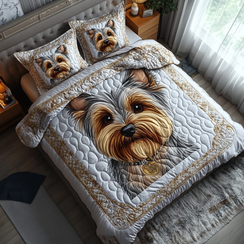 Cute Terrier 3-Piece Quilted Bedding Set - Single (59" x 70")