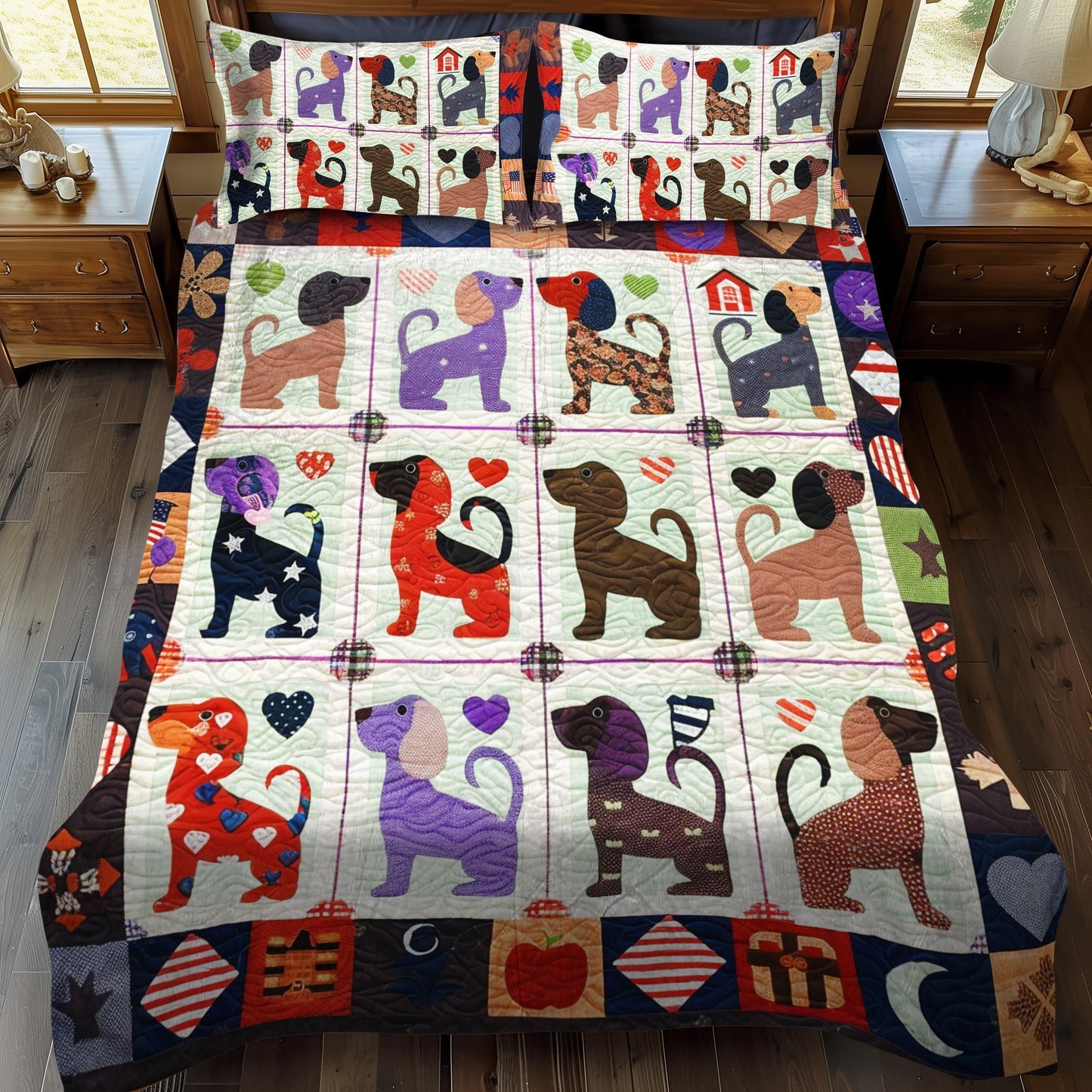 Dachshund Daydreams 3-Piece Quilted Bedding Set - Single (59" x 70")
