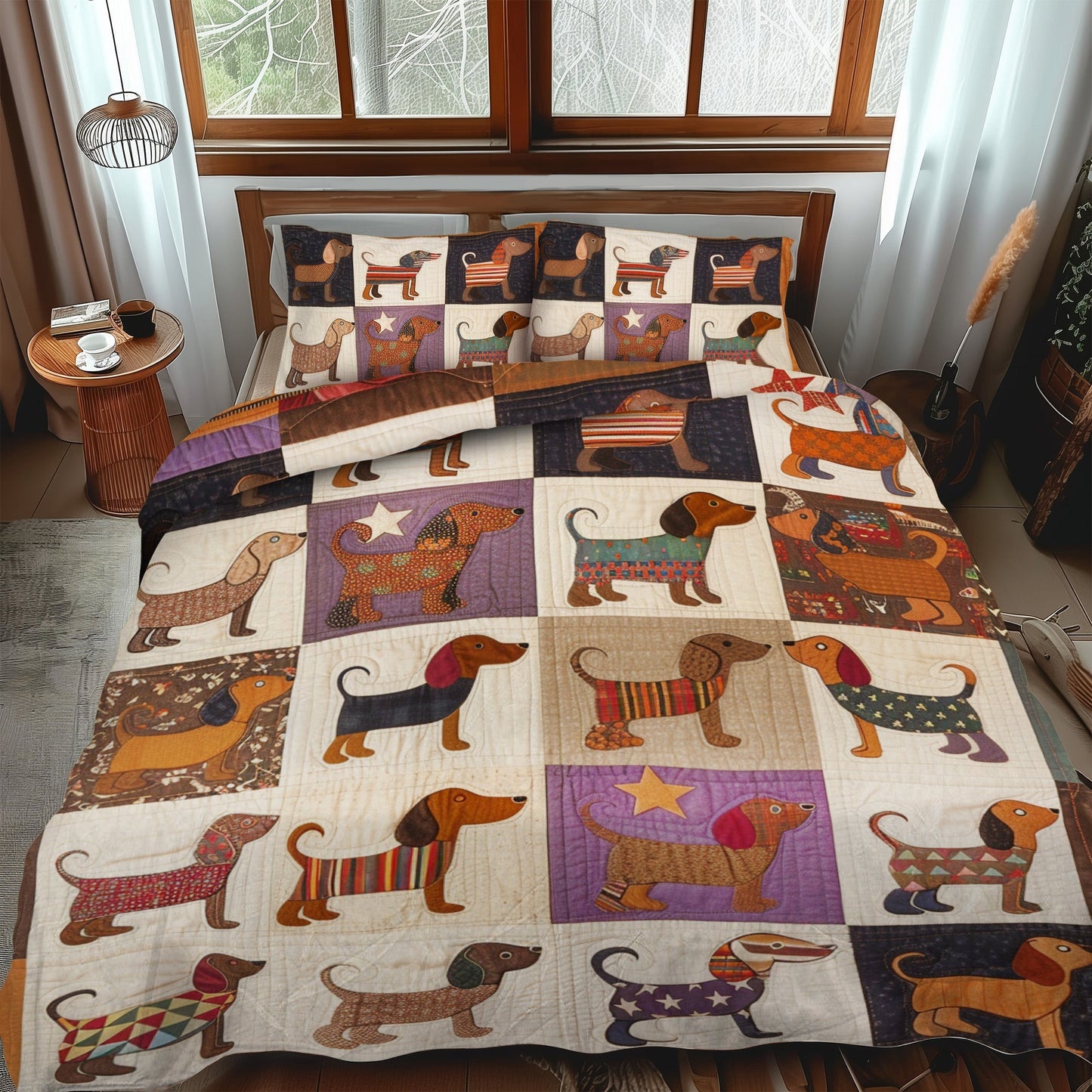 Dachshund Dreamscapes 3-Piece Quilted Bedding Set - Single (59" x 70")
