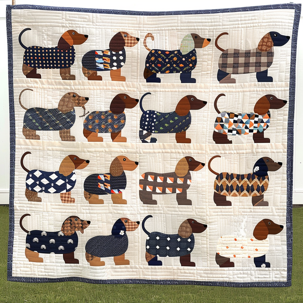 Dachshund Pattern Quilted Blanket - Throw (55" x 60")