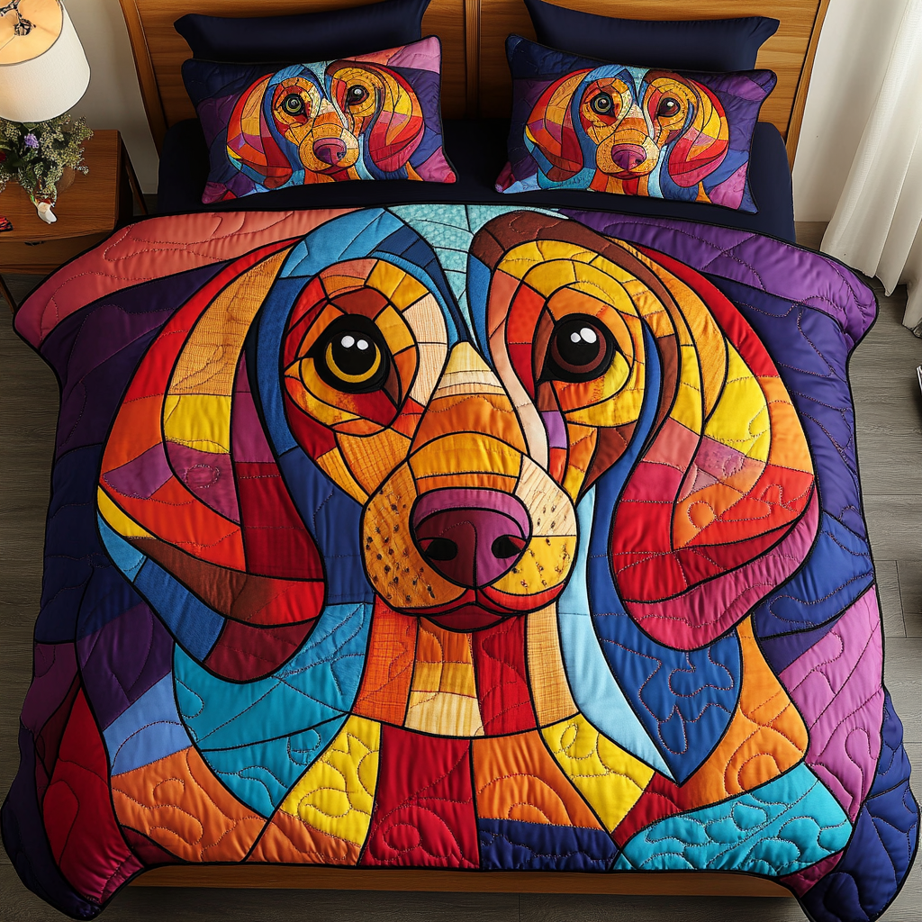 Dachshund Adventure 3-Piece Quilted Bedding Set - Single (59" x 70")