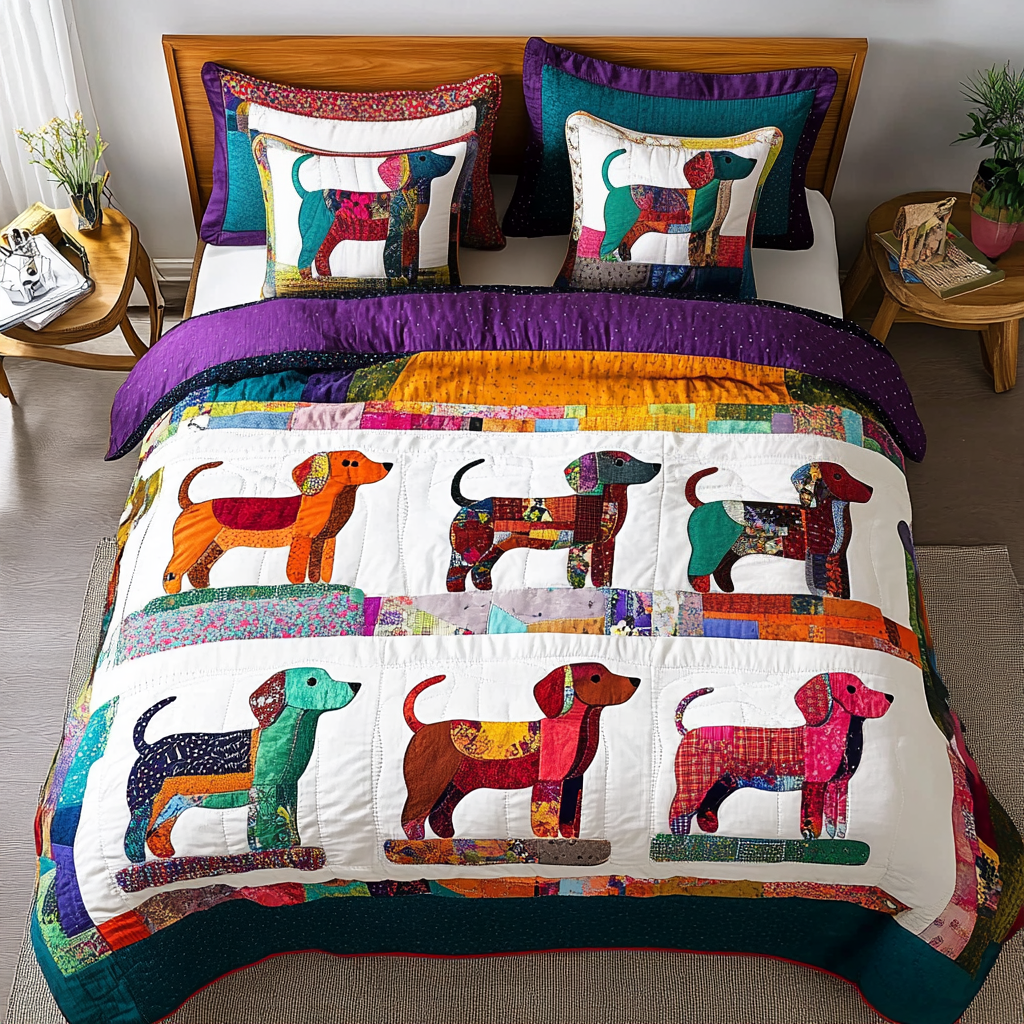 Dachshund Dreams 3-Piece Quilted Bedding Set - Single (59" x 70")