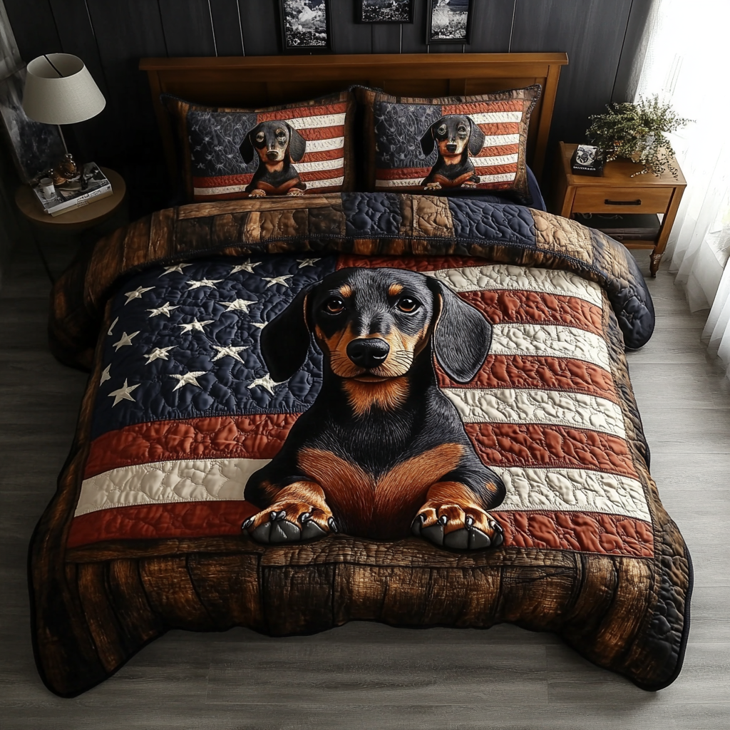 Dachshund Joy 3-Piece Quilted Bedding Set - Single (59" x 70")