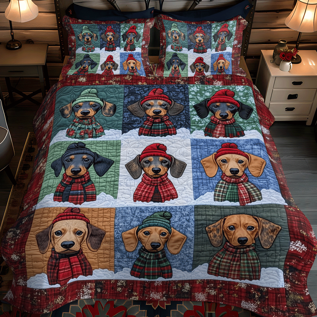 Dachshund Parade 3-Piece Quilted Bedding Set - Single (59" x 70")