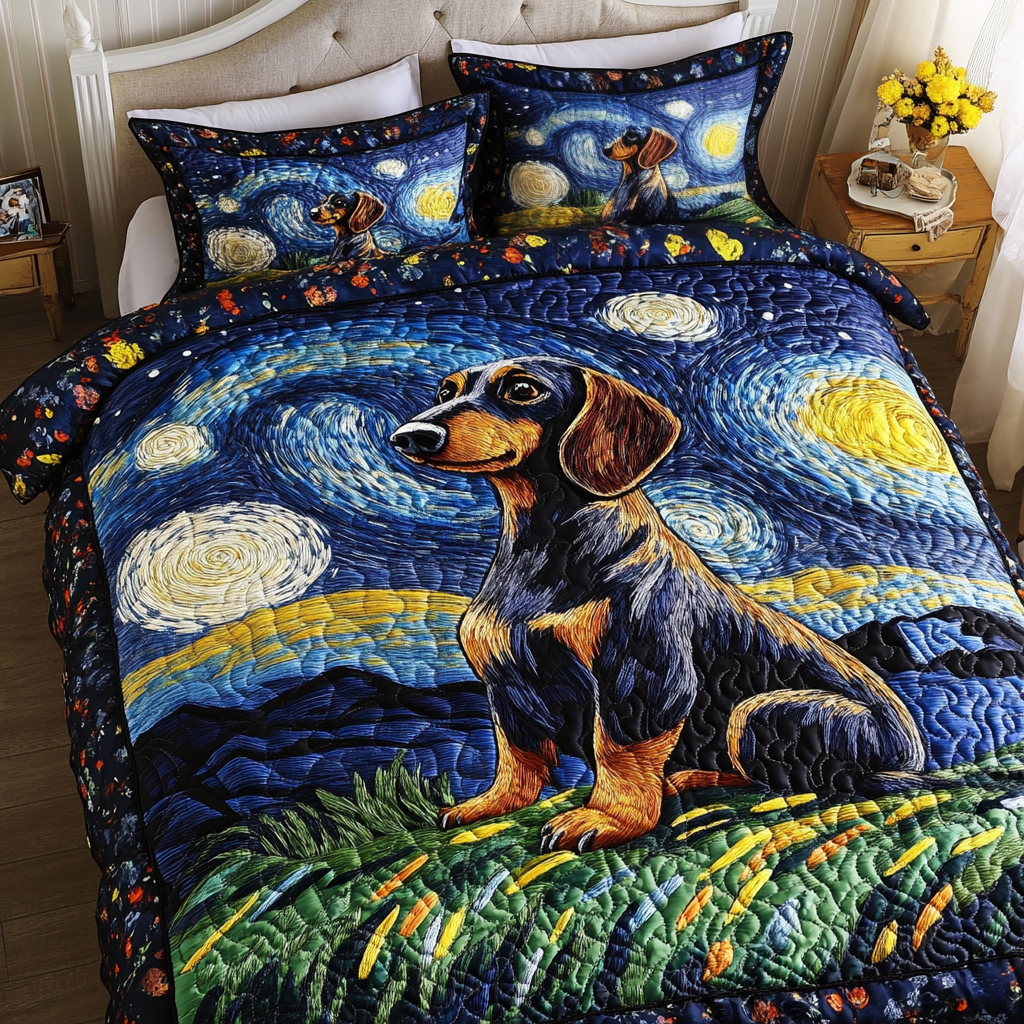 Dachshund Tails 3-Piece Quilted Bedding Set - Single (59" x 70")