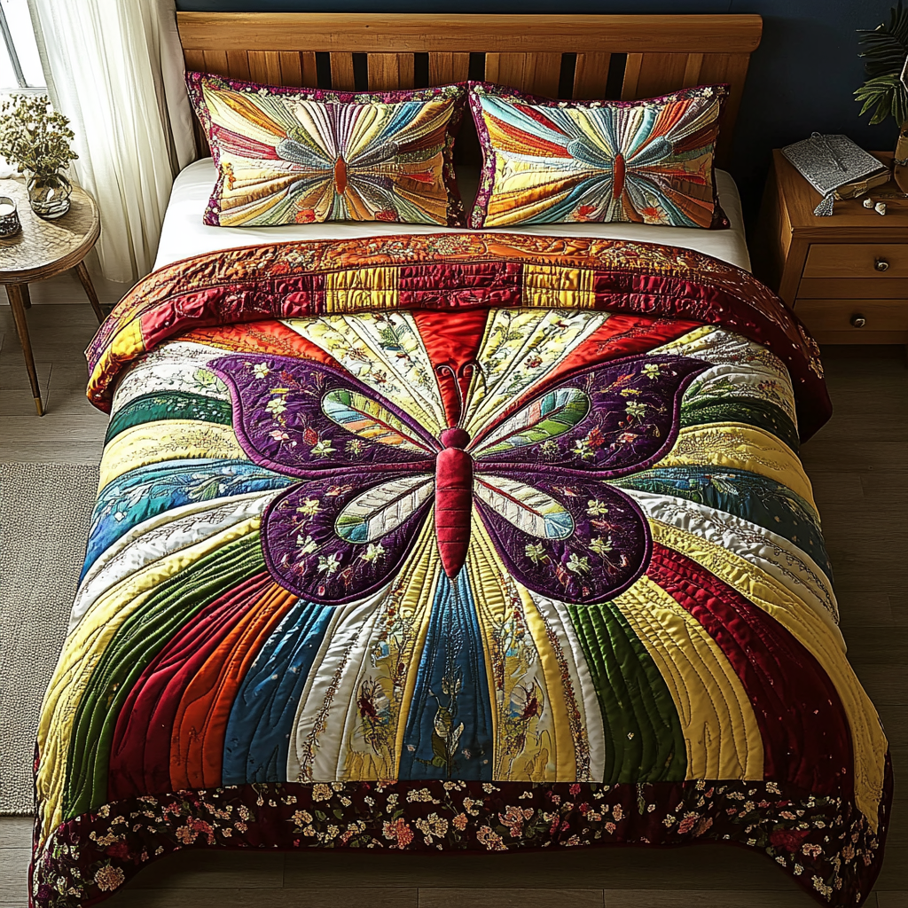 Dancing Wings Quilted Bedding Set - Single (59" x 70")