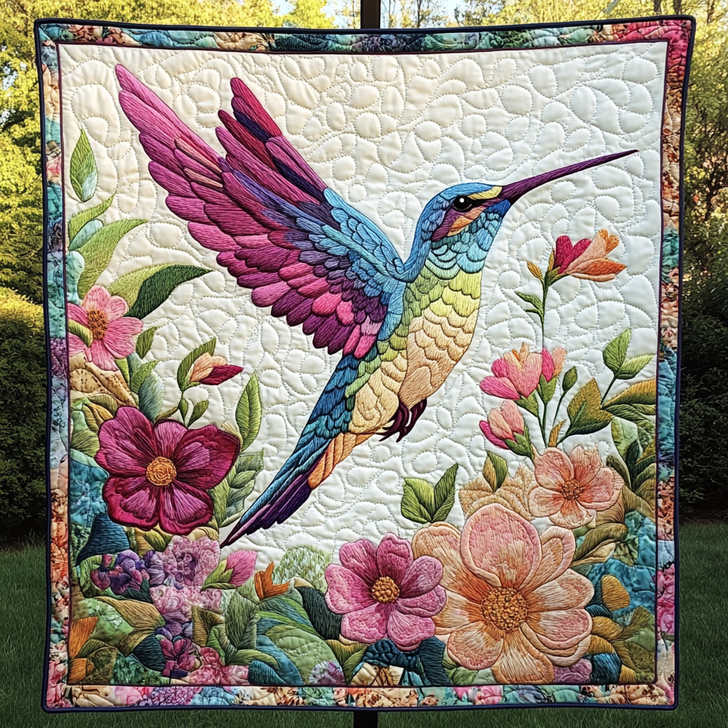Dancing Hummingbird Quilted Blanket - Throw (55" x 60")
