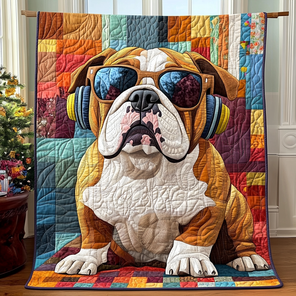 Dapper Bulldog Delight Quilted Blanket - Throw (55" x 60")