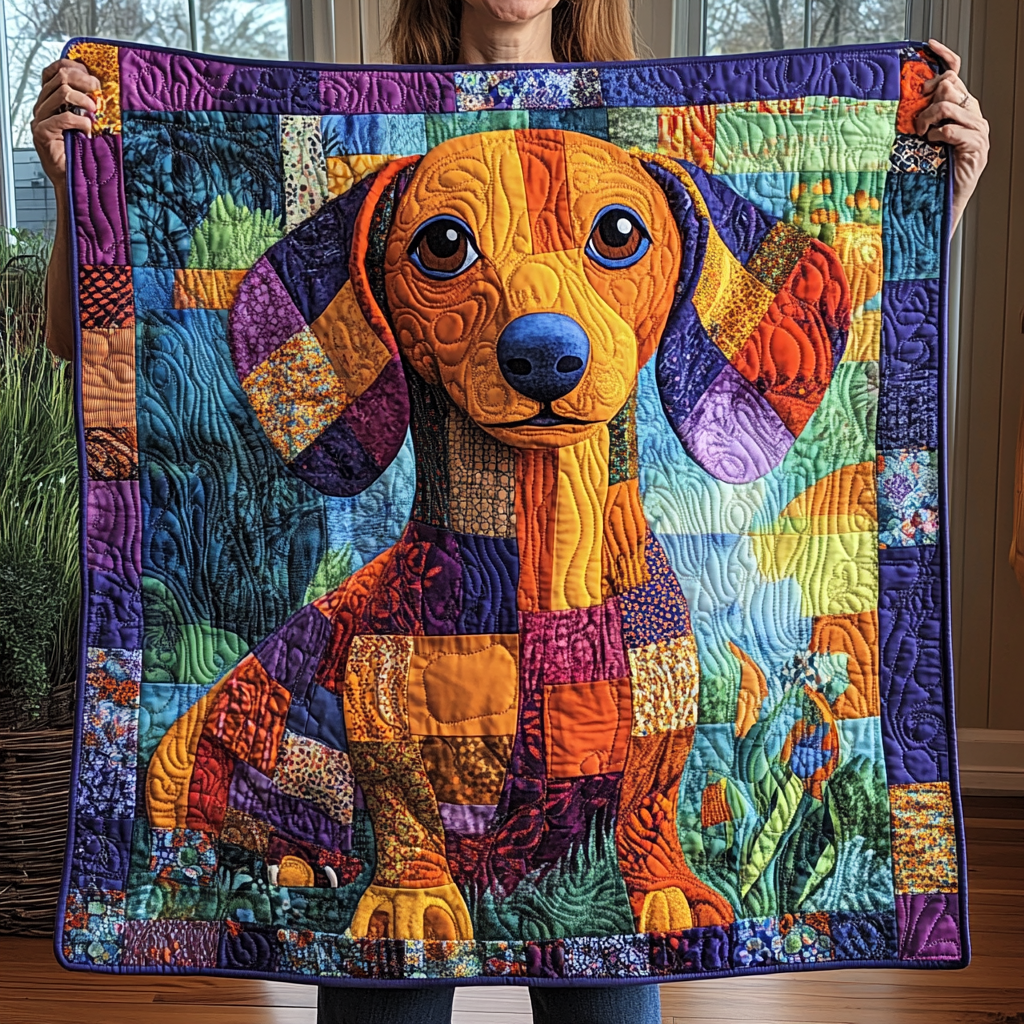 Dapper Dachshund Delight Quilted Blanket - Throw (55" x 60")