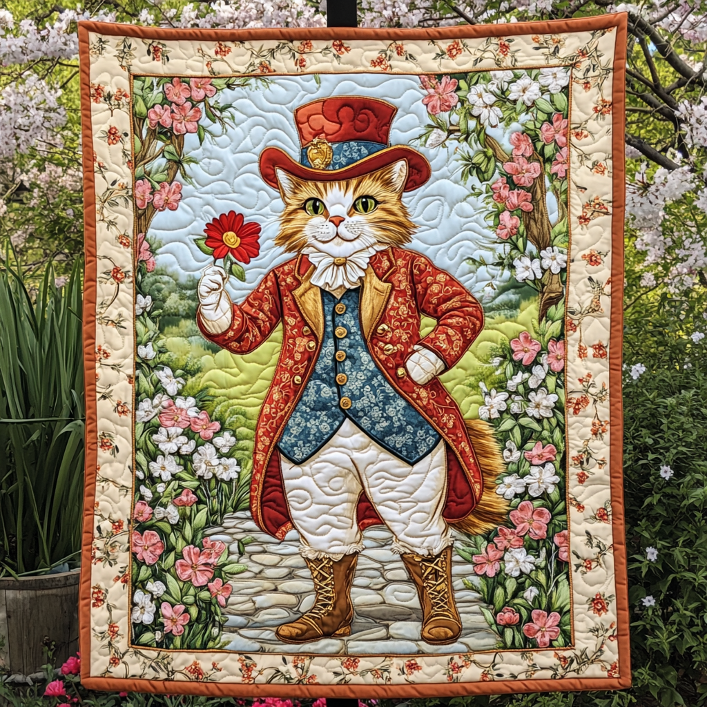 Dapper Feline in Bloom Quilted Blanket - Throw (55" x 60")