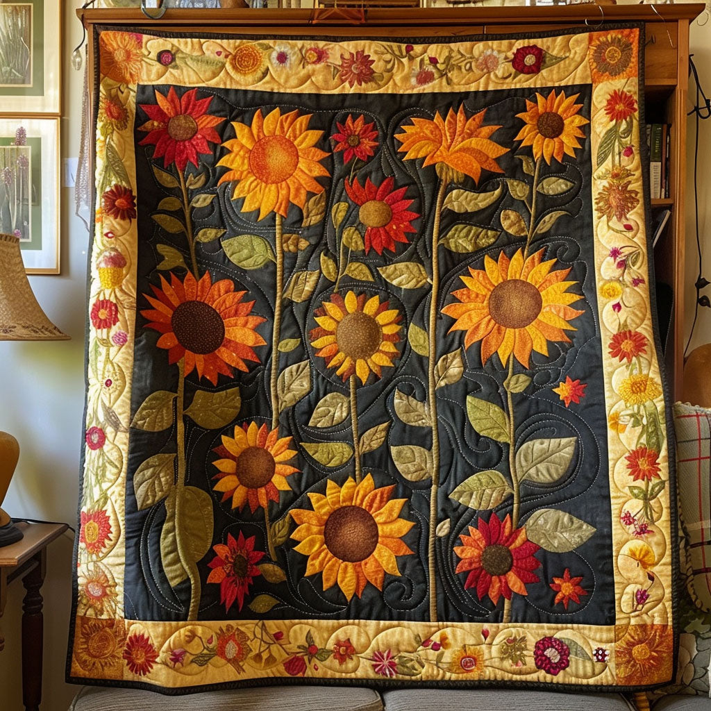 Dappled Sunflower Harmony Quilted Blanket - Throw (55" x 60")