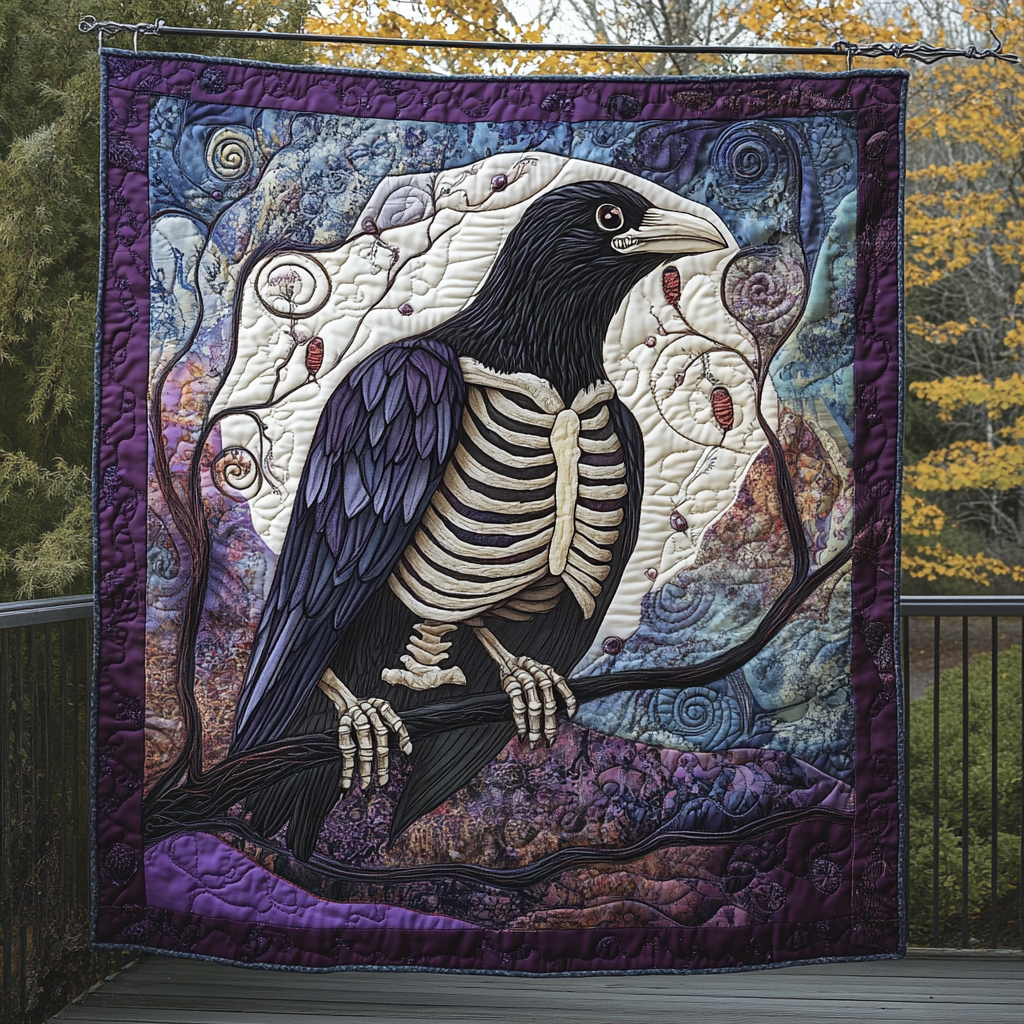 Dark Feathered Guardian Quilted Blanket - Throw (55" x 60")