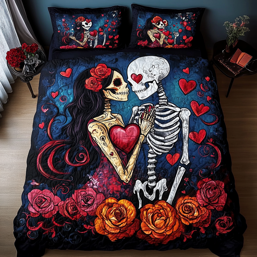 Dark Love Affair 3-Piece Quilted Bedding Set - Single (59" x 70")