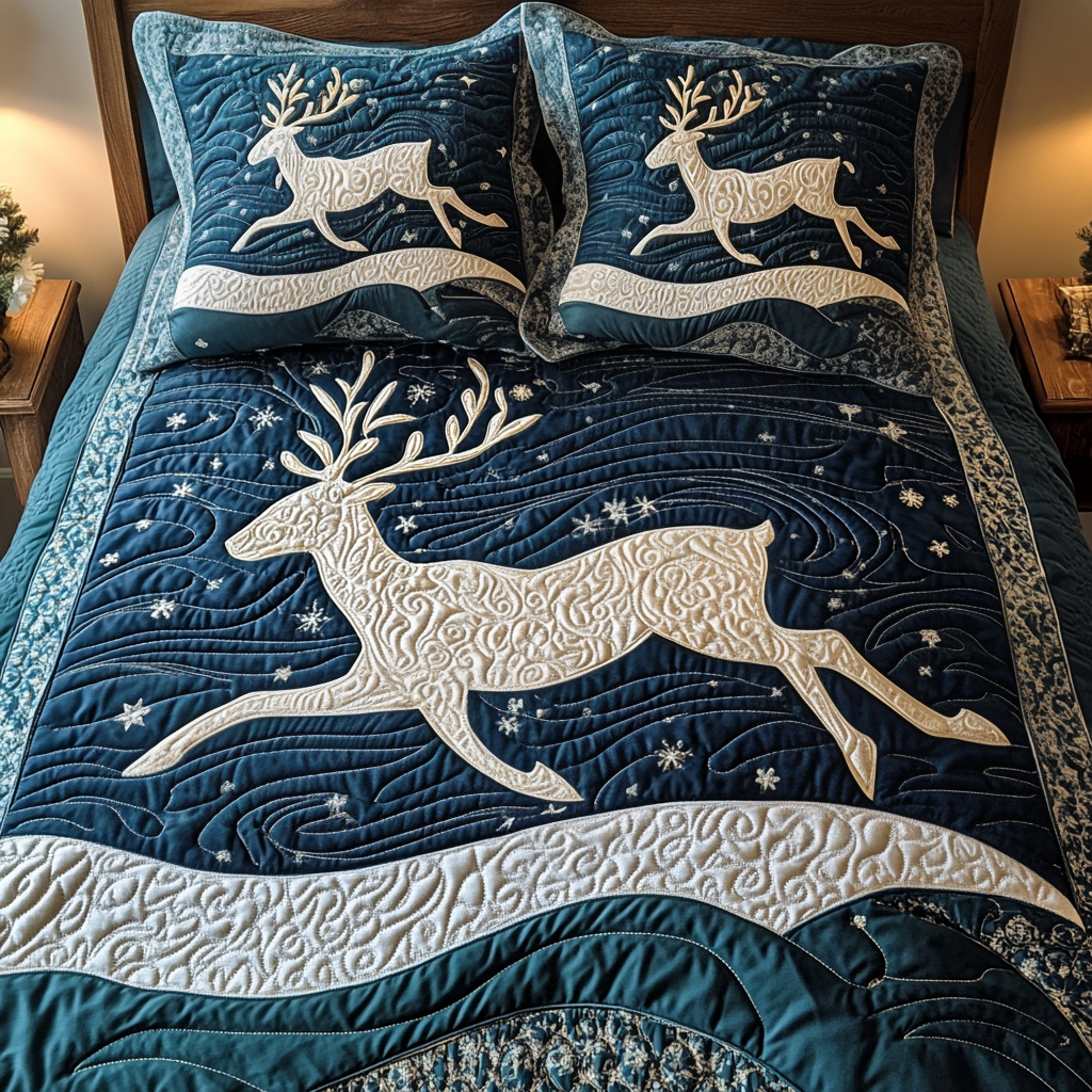 Dashing Through the Snow 3-Piece Quilted Bedding Set - Single (59" x 70")