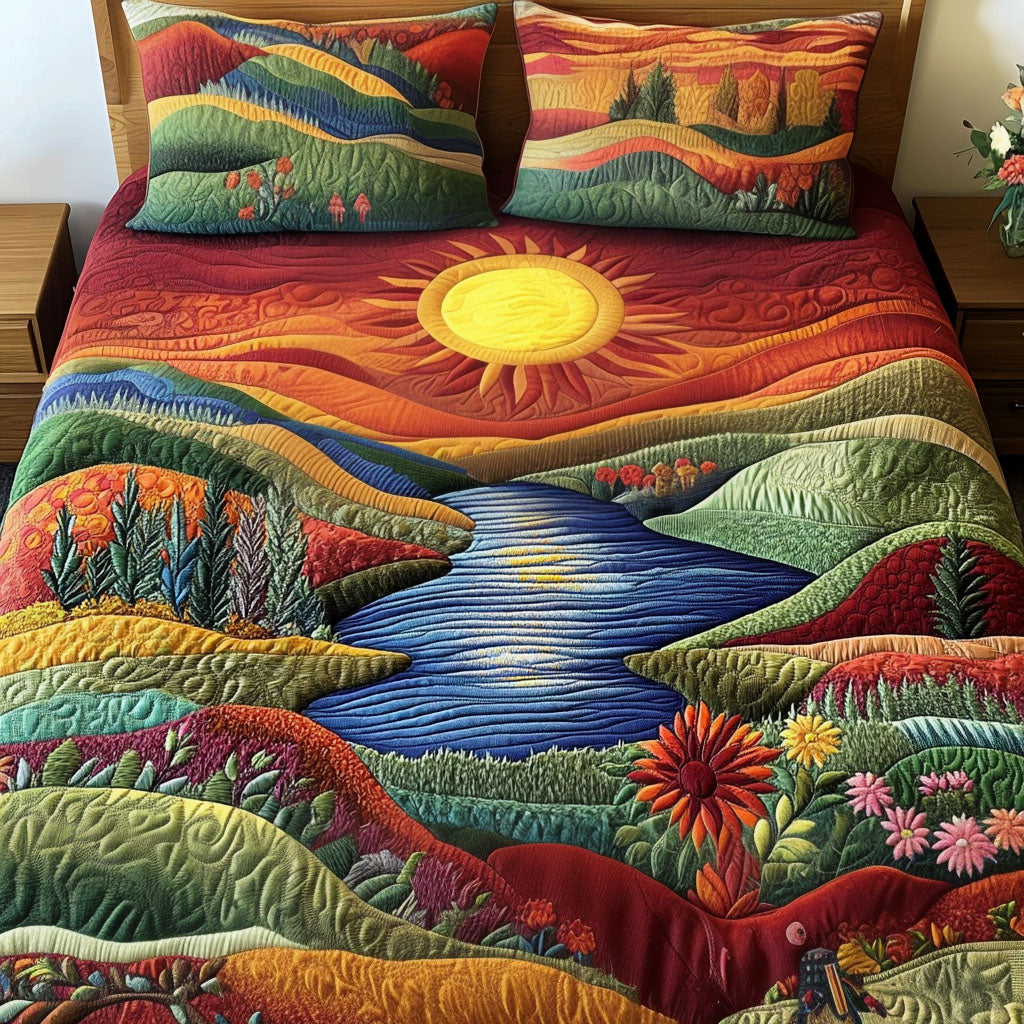 Dawn Over the Hills 3-Piece Quilted Bedding Set - Single (59" x 70")