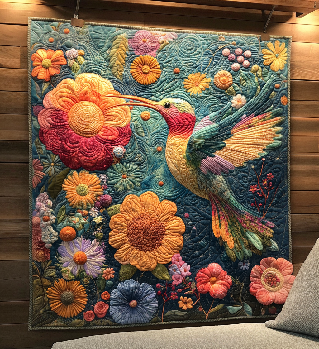 Daylight Hummingbird Quilted Blanket - Throw (55" x 60")