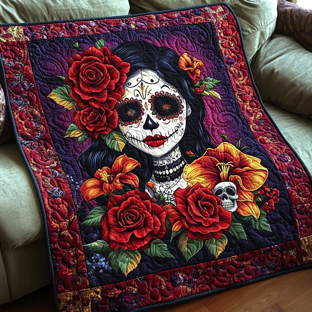 Dazzling Skull Art Quilted Blanket - Throw (55" x 60")