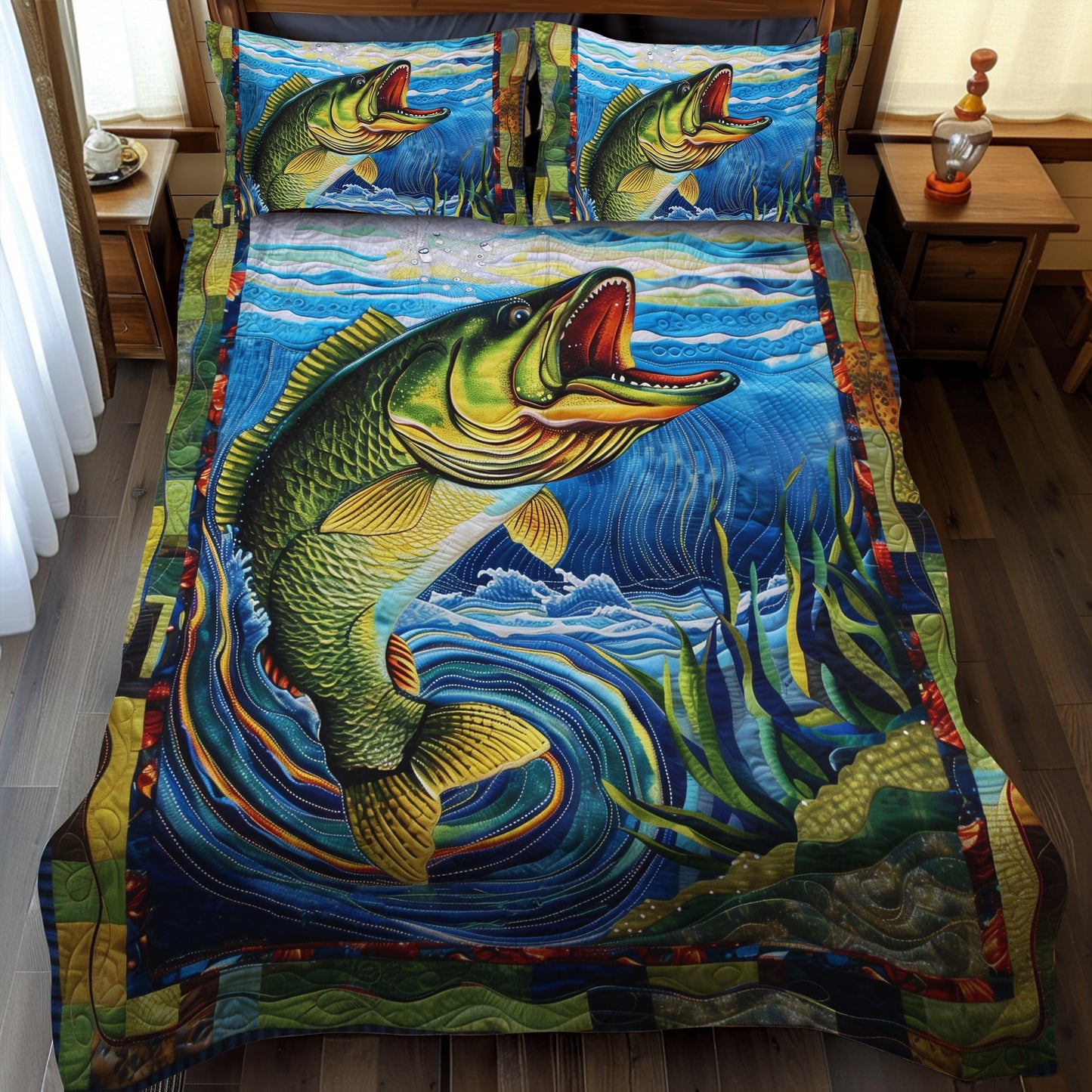 Deep Dive Bass 3-Piece Quilted Bedding Set - Single (59" x 70")