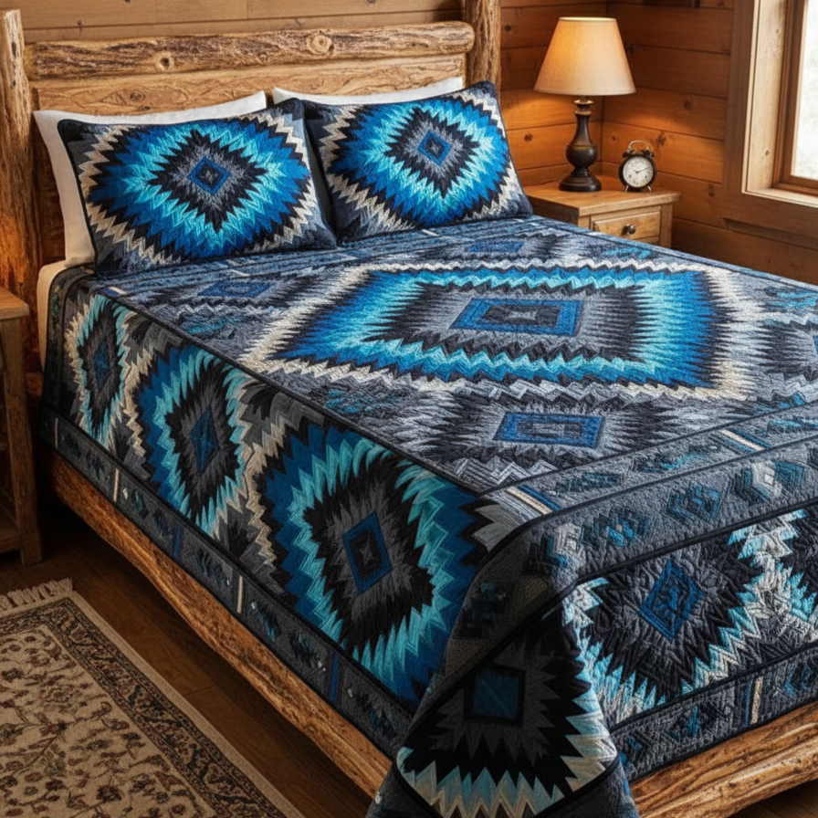 Deep Blue Crayon 3-Piece Quilted Bedding Set - Single (59" x 70")