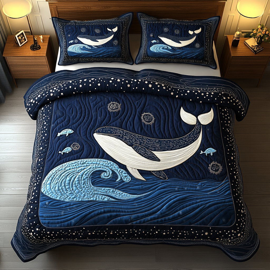 Deep Blue Drift 3-Piece Quilted Bedding Set - Single (59" x 70")