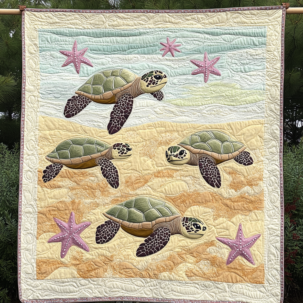 Deep Blue Turtle Serenity Quilted Blanket - Throw (55" x 60")