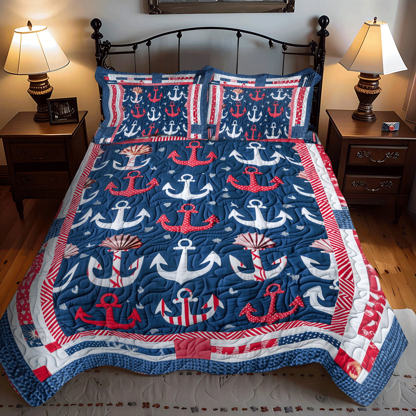Deep Sea Anchors 3-Piece Quilted Bedding Set - Single (59" x 70")