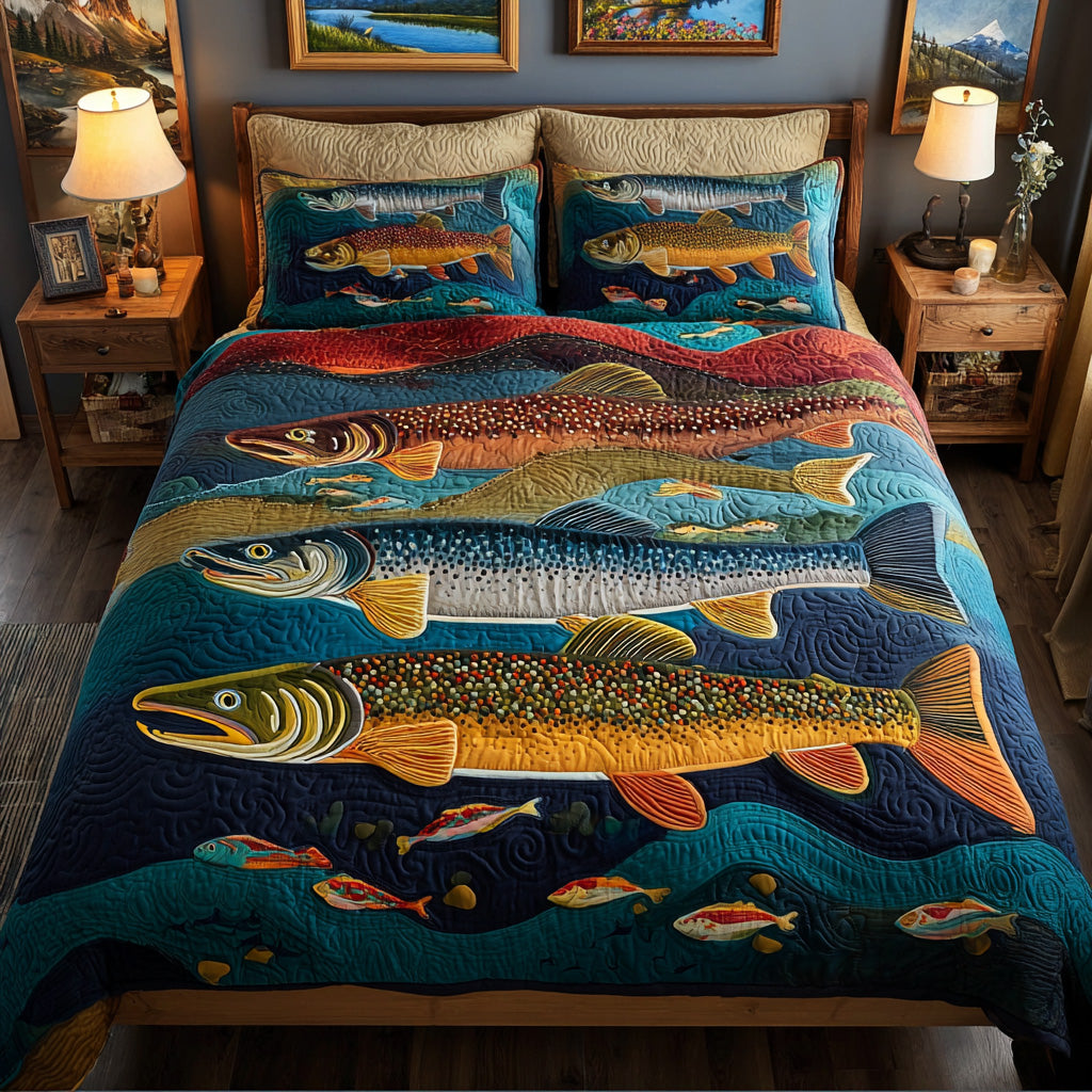 Deepwater Bass 3-Piece Quilted Bedding Set - Single (59" x 70")