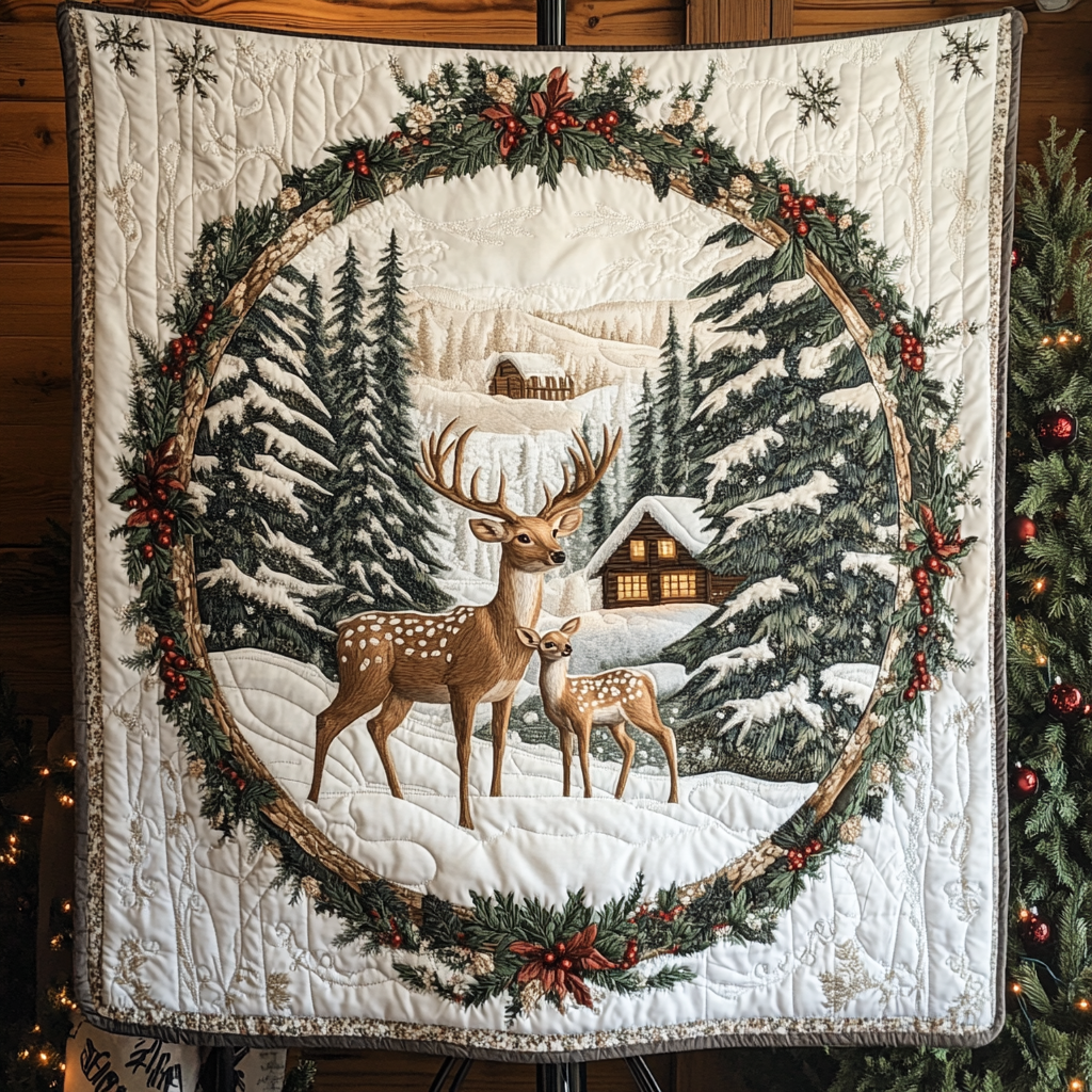 Deer Delight Quilted Blanket - Throw (55" x 60")