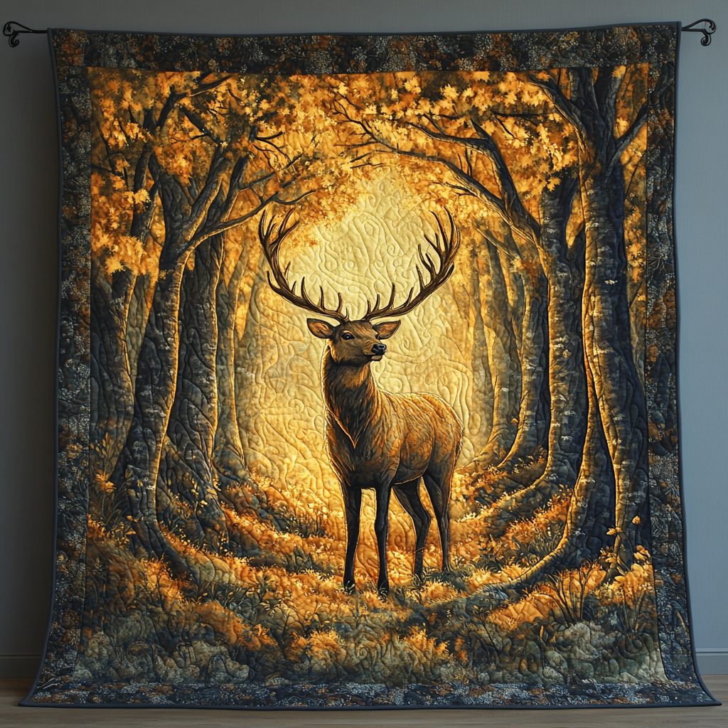 Deer Forest Quilted Blanket - Throw (55" x 60")