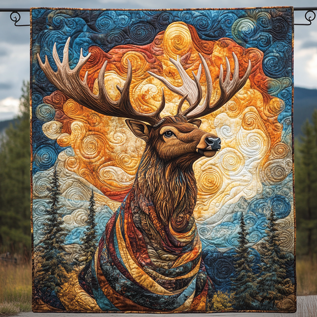 Deer Head Cloud Quilted Blanket - Throw (55" x 60")