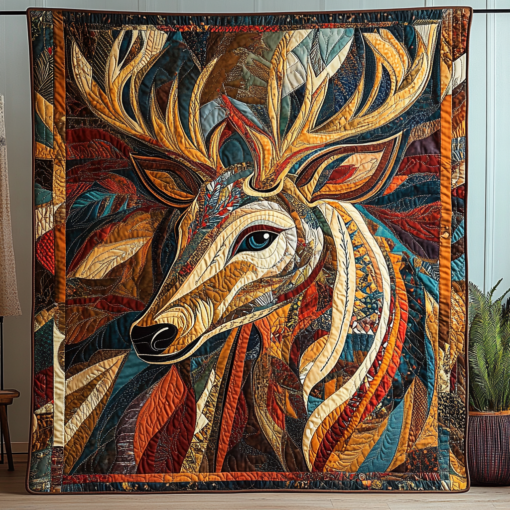 Deer Native Quilted Blanket - Throw (55" x 60")