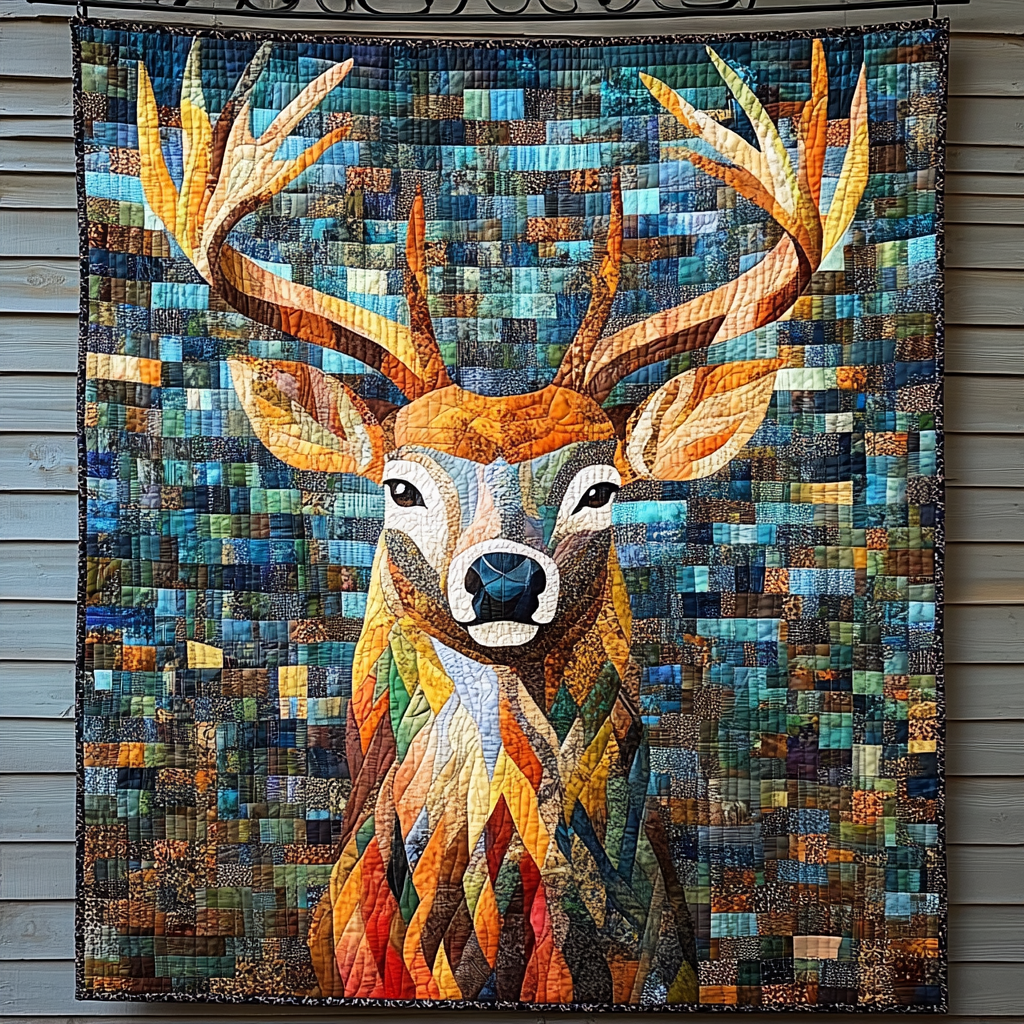 Deer Patchworks Quilted Blanket - Throw (55" x 60")