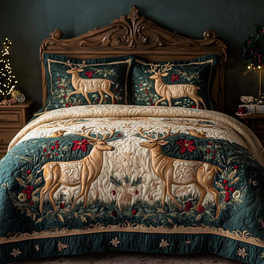 Deer Spirit 3-Piece Quilted Bedding Set - Single (59" x 70")