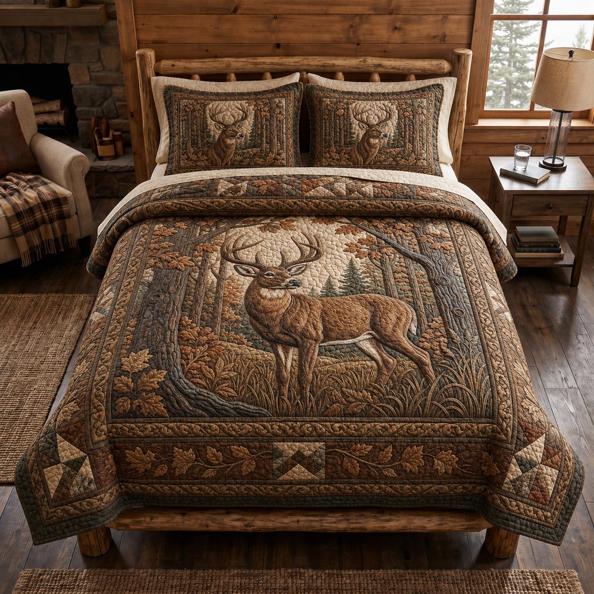 Deer Tranquility 3-Piece Quilted Bedding Set - Single (59" x 70")