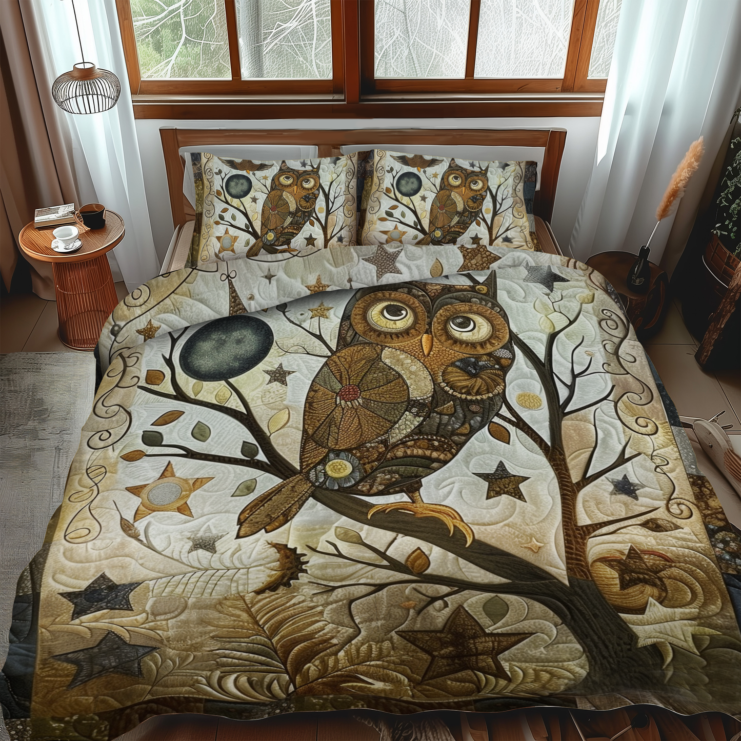 Delightful Owl 3-Piece Quilted Bedding Set - Single (59" x 70")