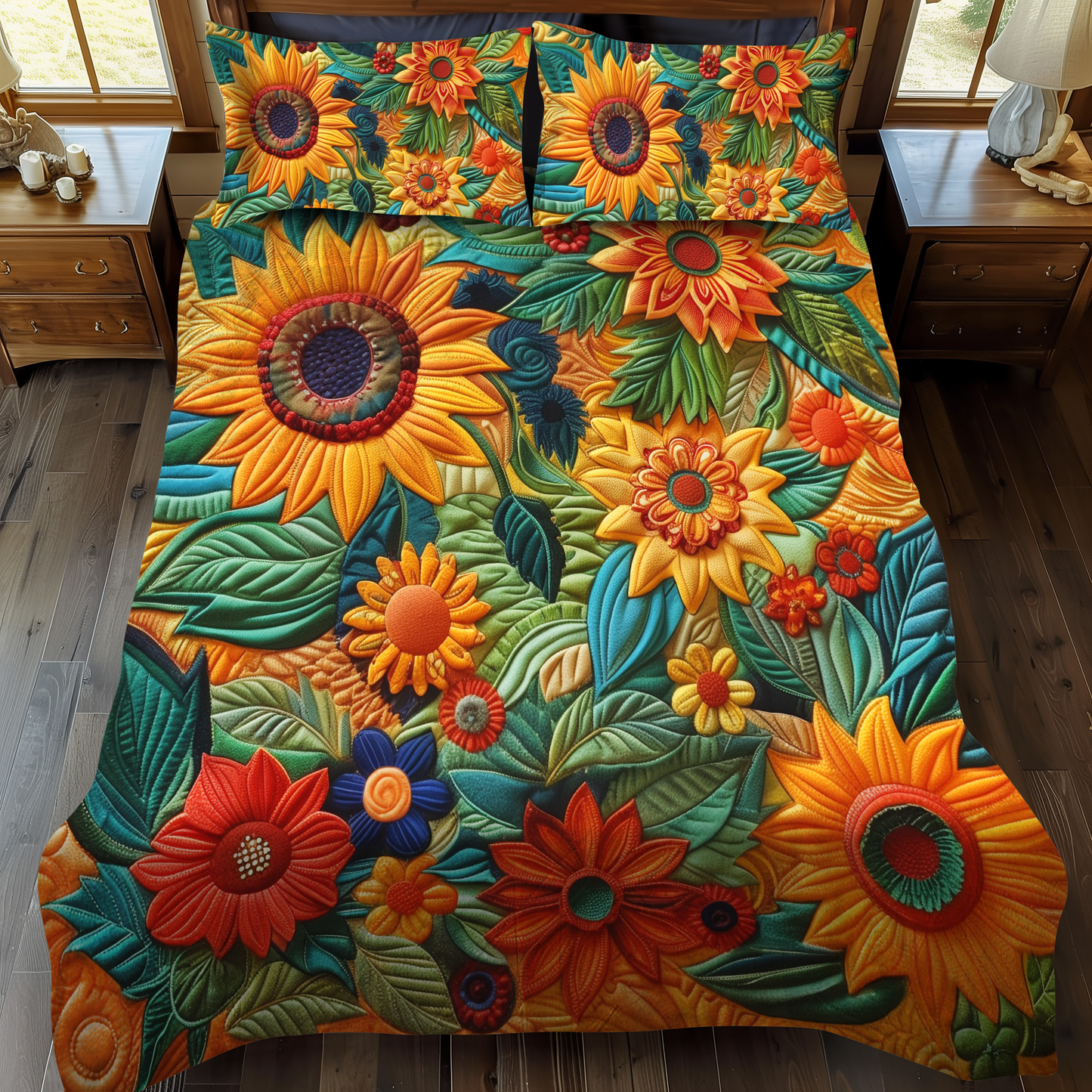 Delightful Sunflowers 3-Piece Quilted Bedding Set - Single (59" x 70")