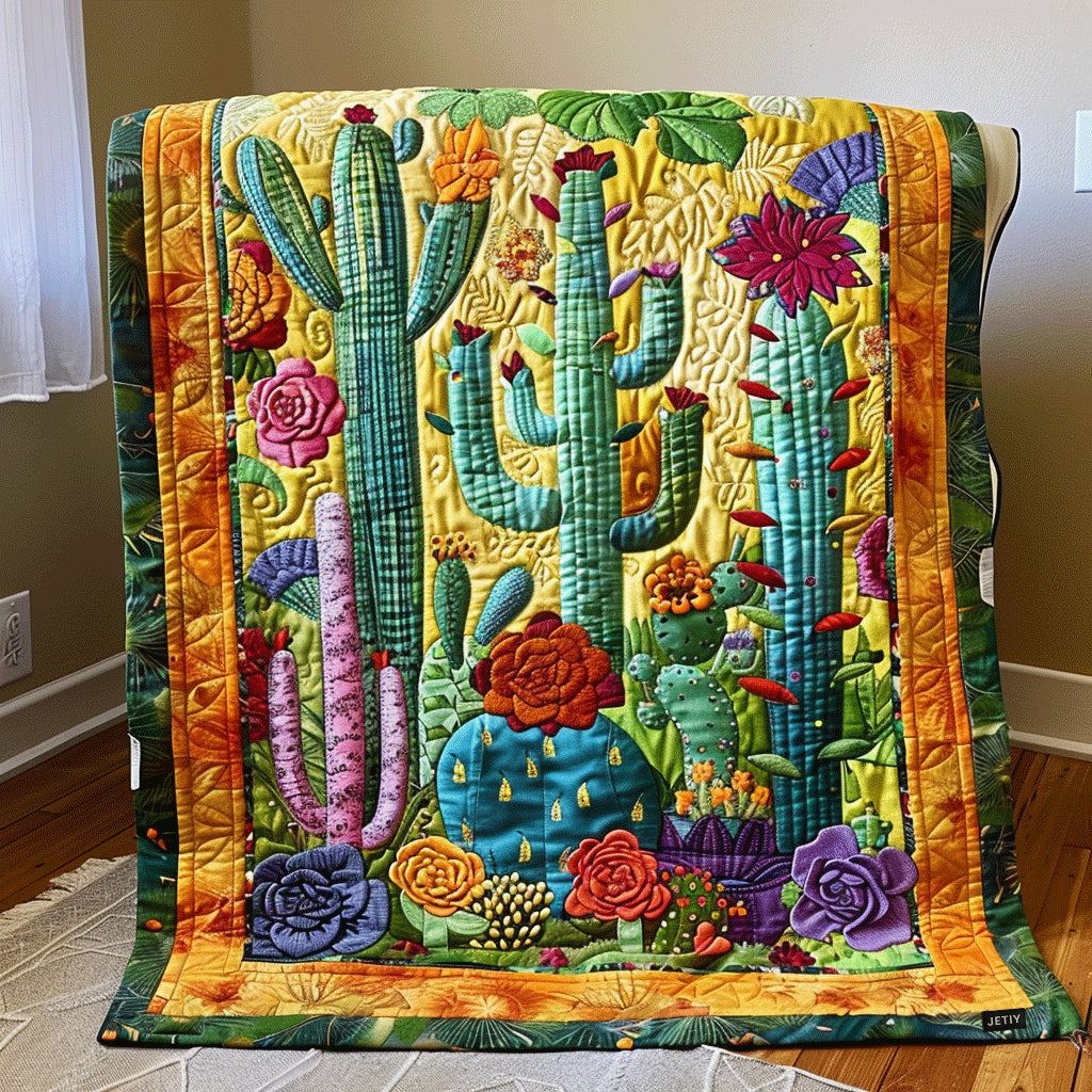 Desert Cactus Blooms Quilted Blanket - Throw (55" x 60")