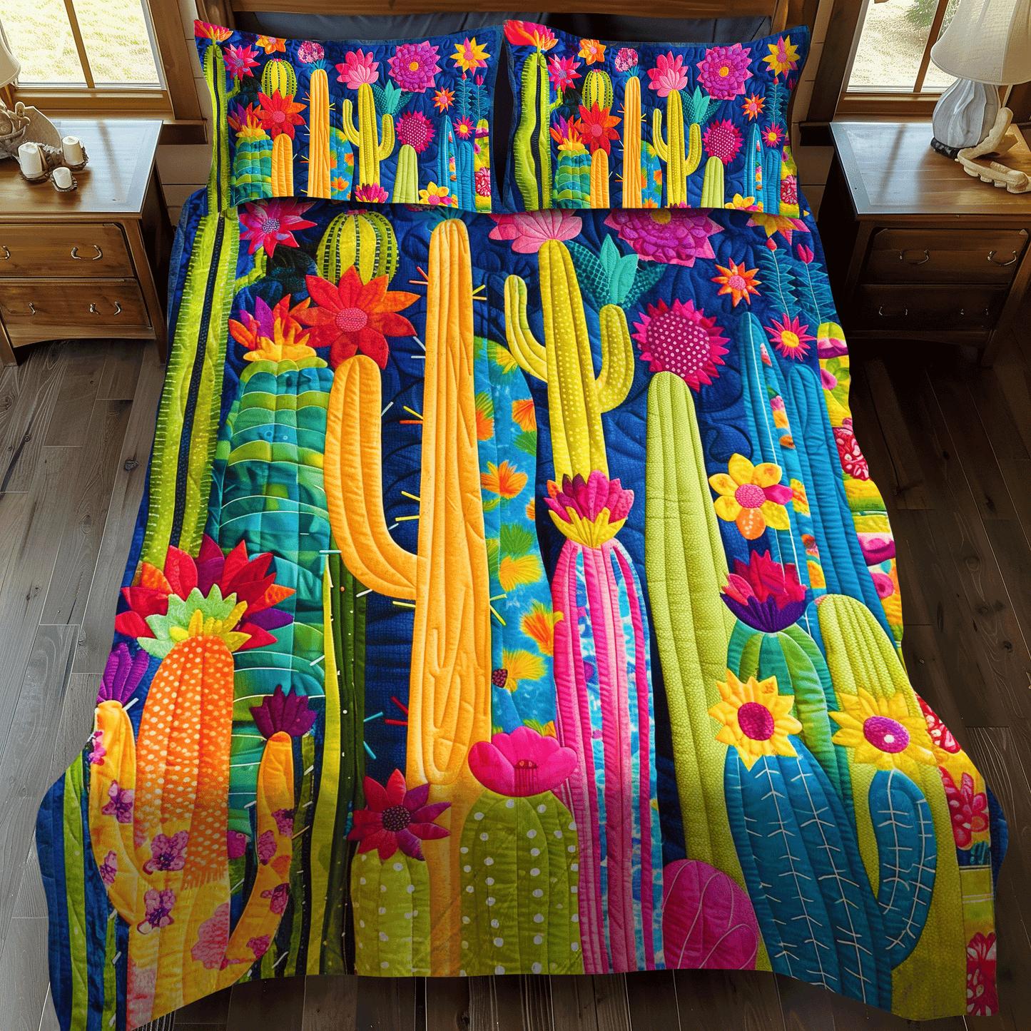 Desert Flora Fiesta 3-Piece Quilted Bedding Set - Single (59" x 70")