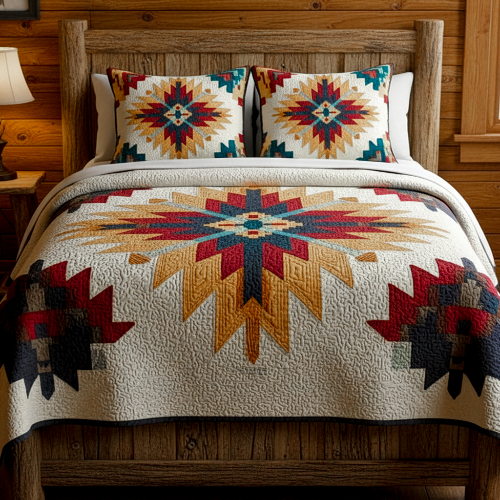 Desert Sunrise Medallion 3-Piece Quilted Bedding Set - Single (59" x 70")